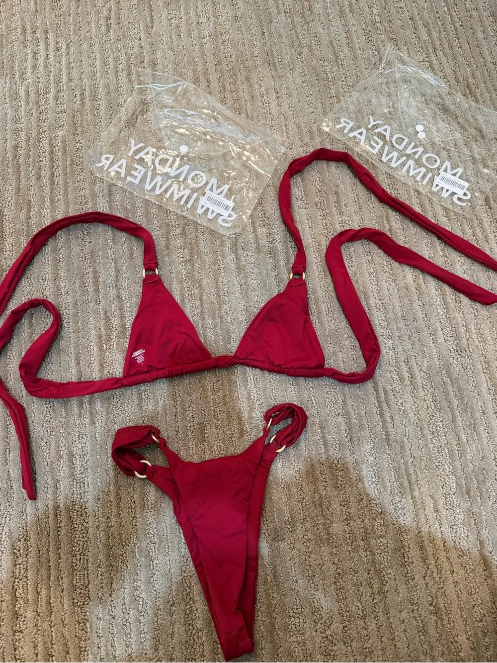 Monday Swimwear Red Triangle String Bikini